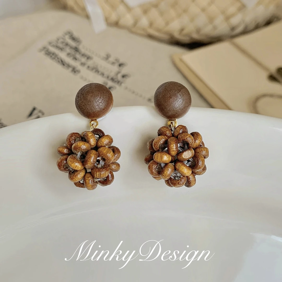 铜合金耳饰 「榛果可可」松果形小众设计耳钉蚊香盘耳夹无耳洞耳钉