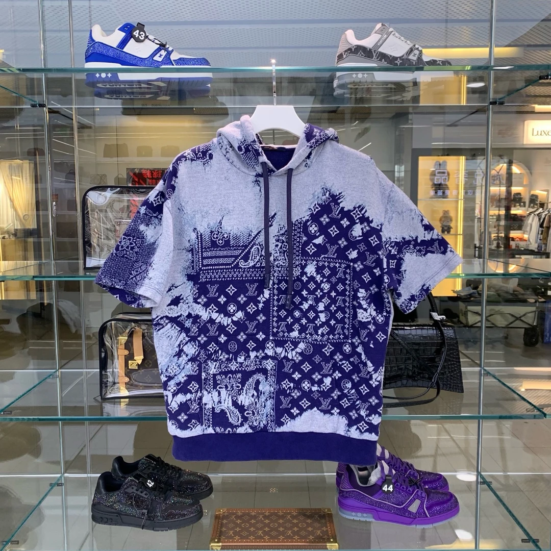 99新 LouisVuitton/路易威登 XL码腰果花满印针织短袖帽衫0637
