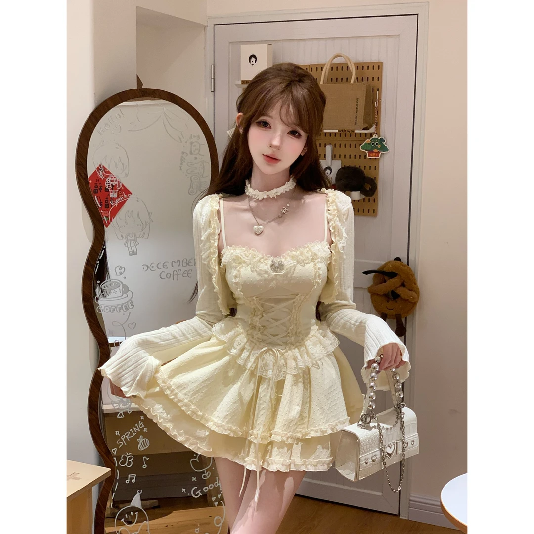 奶黄包 夏季千金公主纯欲风法式吊带连衣裙R2243-1L