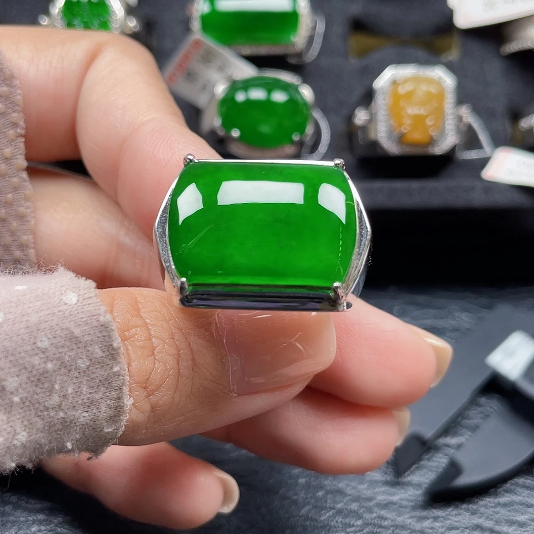 银S925镶嵌戒指翡翠天然A货翡翠没运费3295