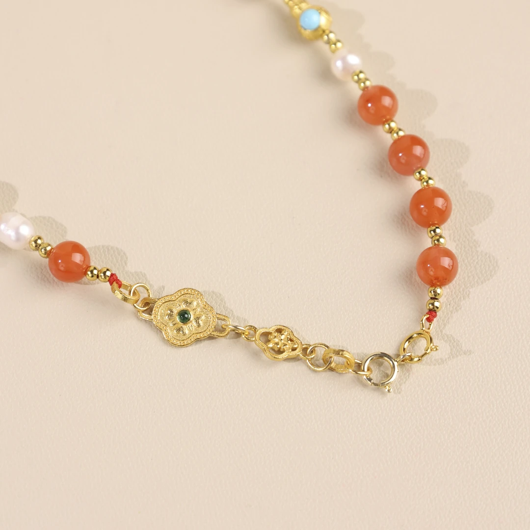 s925银南红圆珠珍珠绳链项链-X3538-鹤