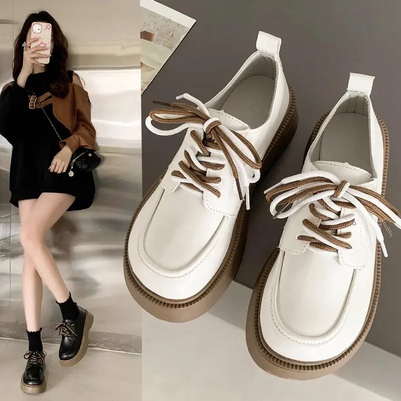 外贸小皮鞋女新款单鞋厚底松糕系带圆头日系玛丽珍鞋女鞋批发