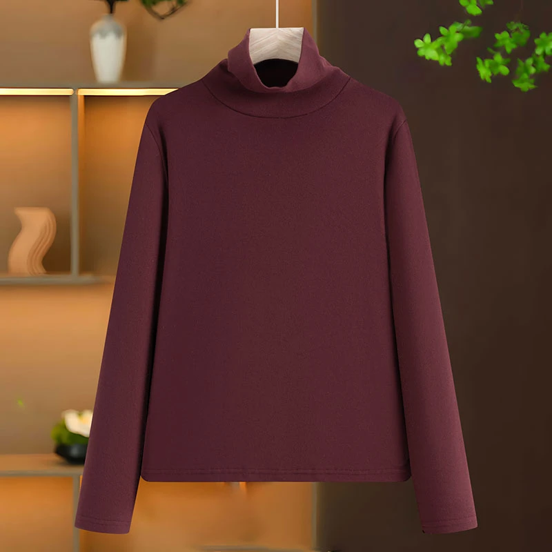 T恤长袖纯色不起球宽松型堆堆领修身半高领加厚大码春秋内搭