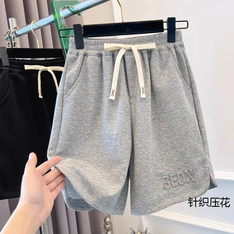 男童夏季运动裤外穿压花短裤极简风百搭运动风裤子针织灰色短裤潮