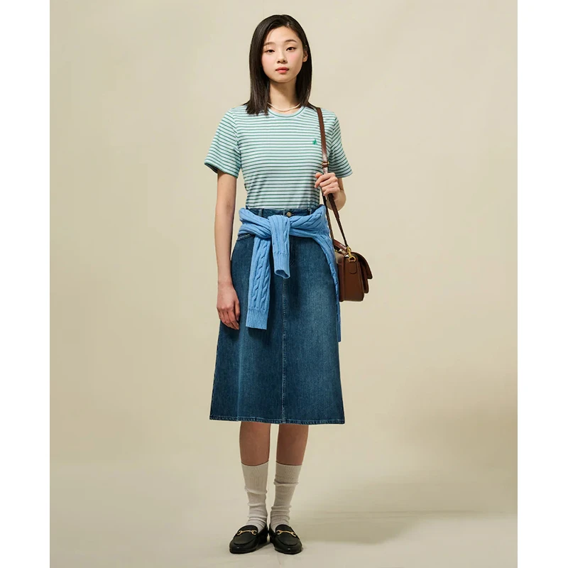 【新品】BEANPOLE滨波  2025春夏女士潮酷A字牛仔半身裙BF5327C03