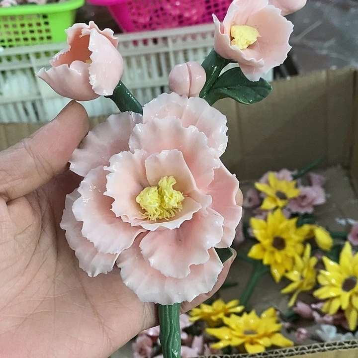 瓷片纯手工陶瓷花摆件1瑕