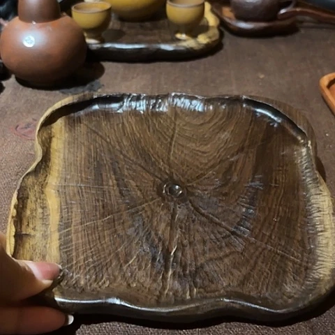 紫光檀木干泡壶承