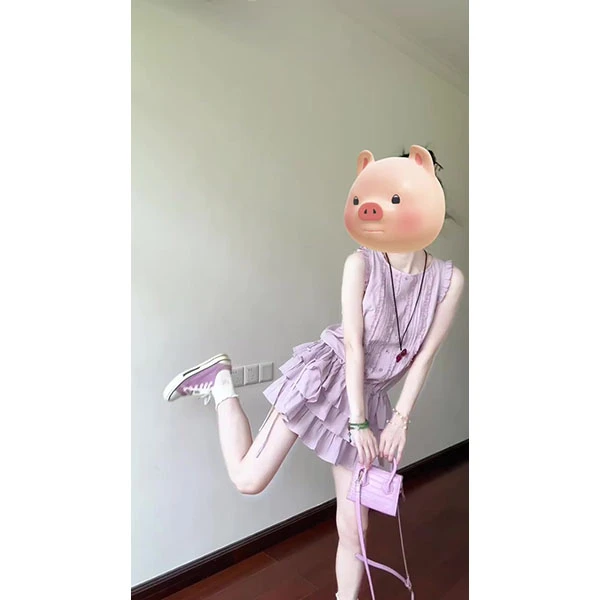 法式温柔风紫色无袖背心连衣裙女夏季2025新款设计感荷叶边短裙子