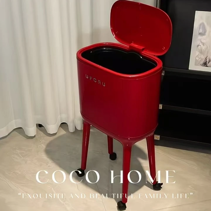 高脚垃圾桶厨房家用免弯腰大容量高颜值轻奢带盖带轮可移动卫生桶