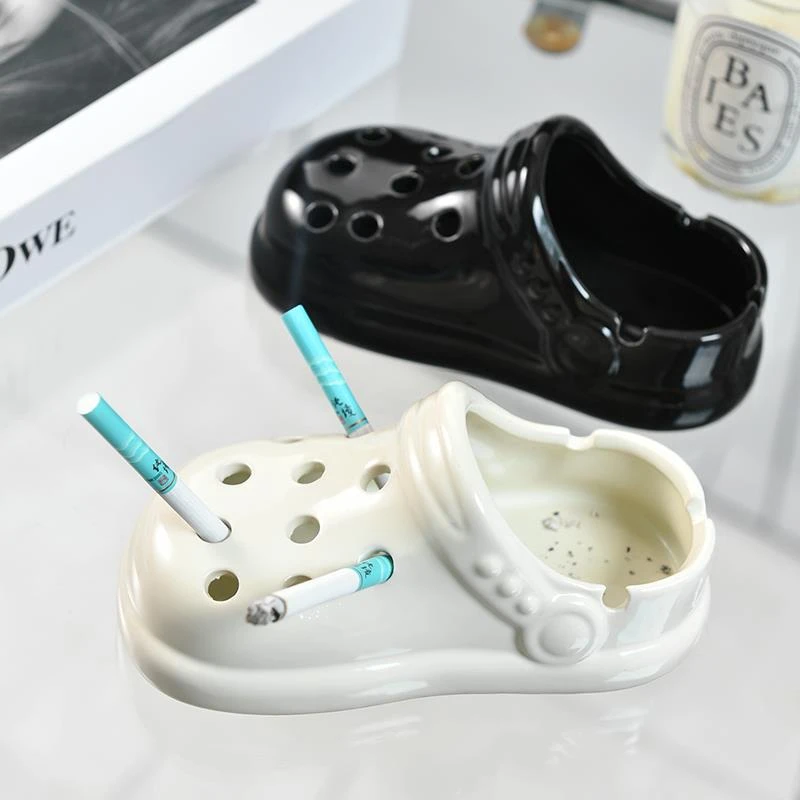 洞洞鞋陶瓷烟灰缸办公室家用客厅桌面烟缸高颜值可爱潮流网红防飞