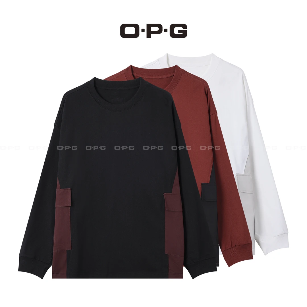 O.P.G【拼接结构大口袋设计圆领卫衣】秋季新款休闲百搭上衣7196