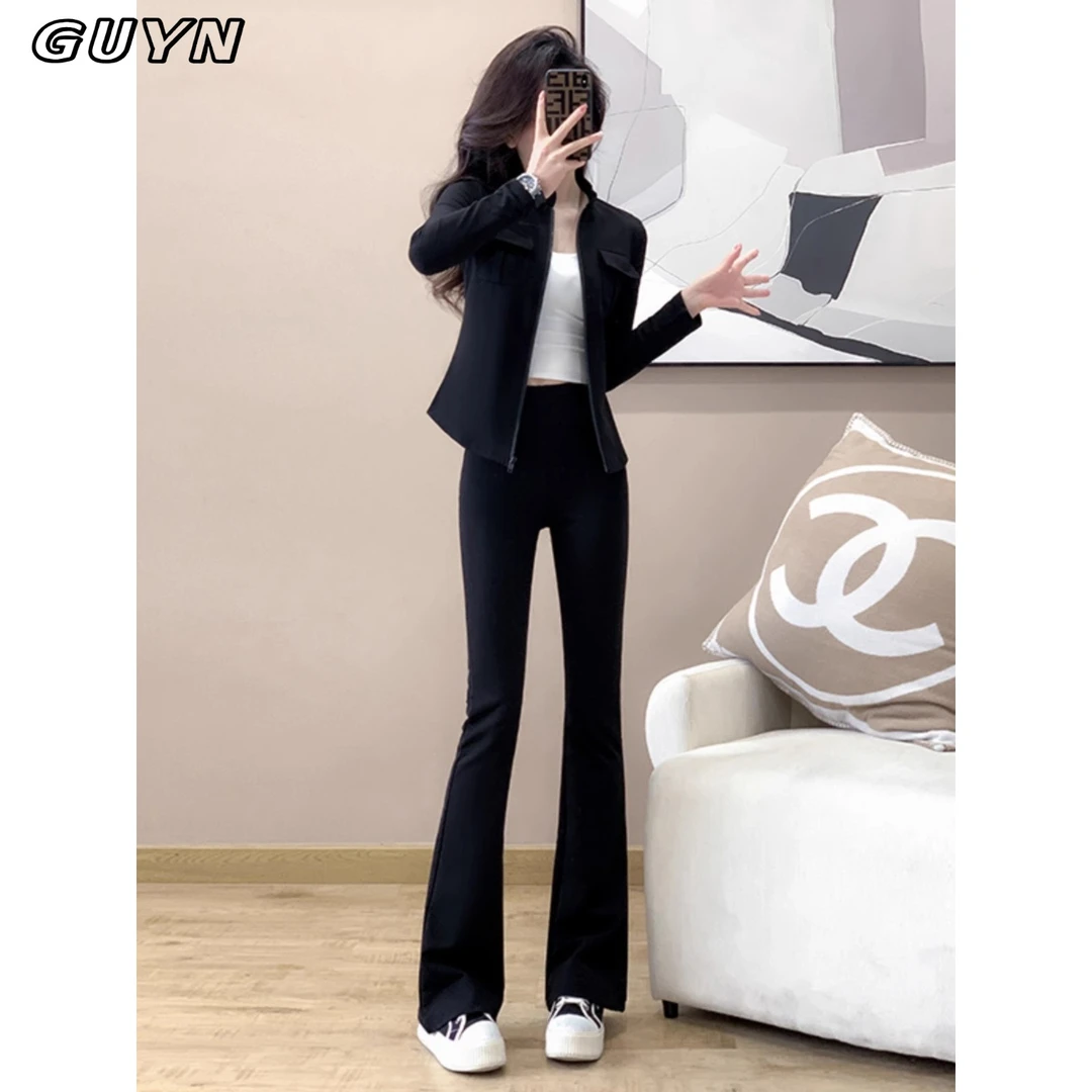 GUYN套装女2025年春秋新款时尚洋派减龄卫衣小个子纯欲慵懒风女装