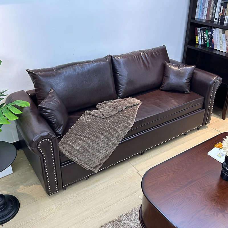 全皮轻奢风接触面皮美式皮艺沙发床