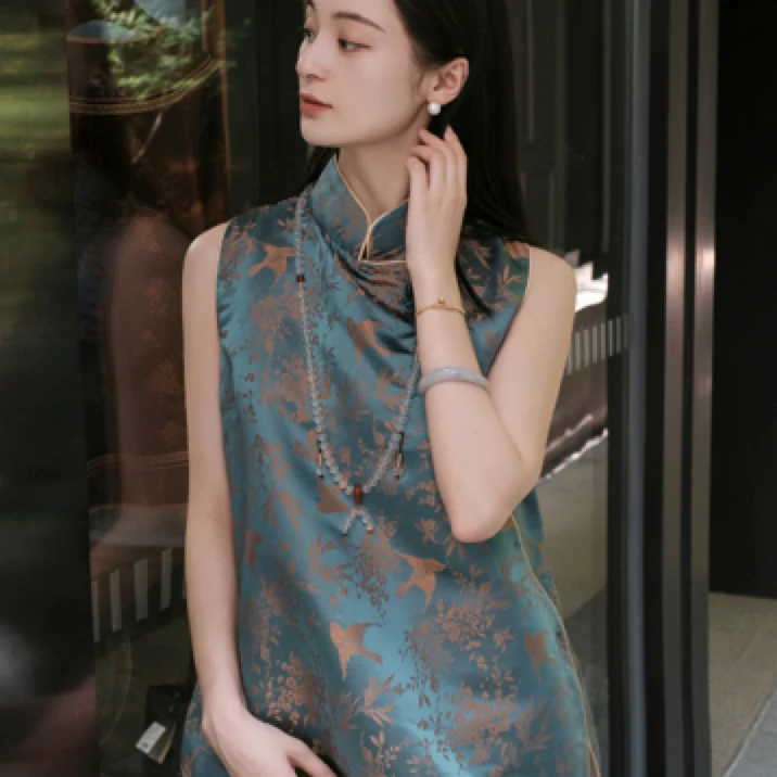 喜鹊纹真丝花锦缎