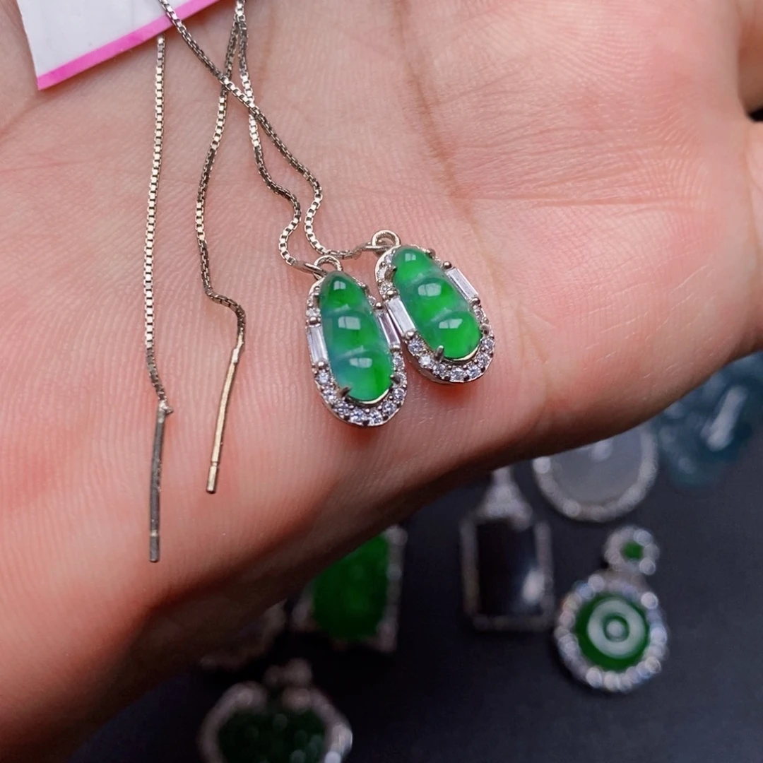 翡翠耳饰银S925镶嵌耳饰