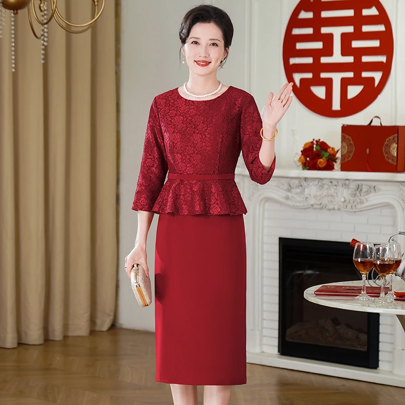 50332妈妈年轻款喜婆婆婚礼结婚高贵婚宴礼服改良旗袍喜服连衣裙