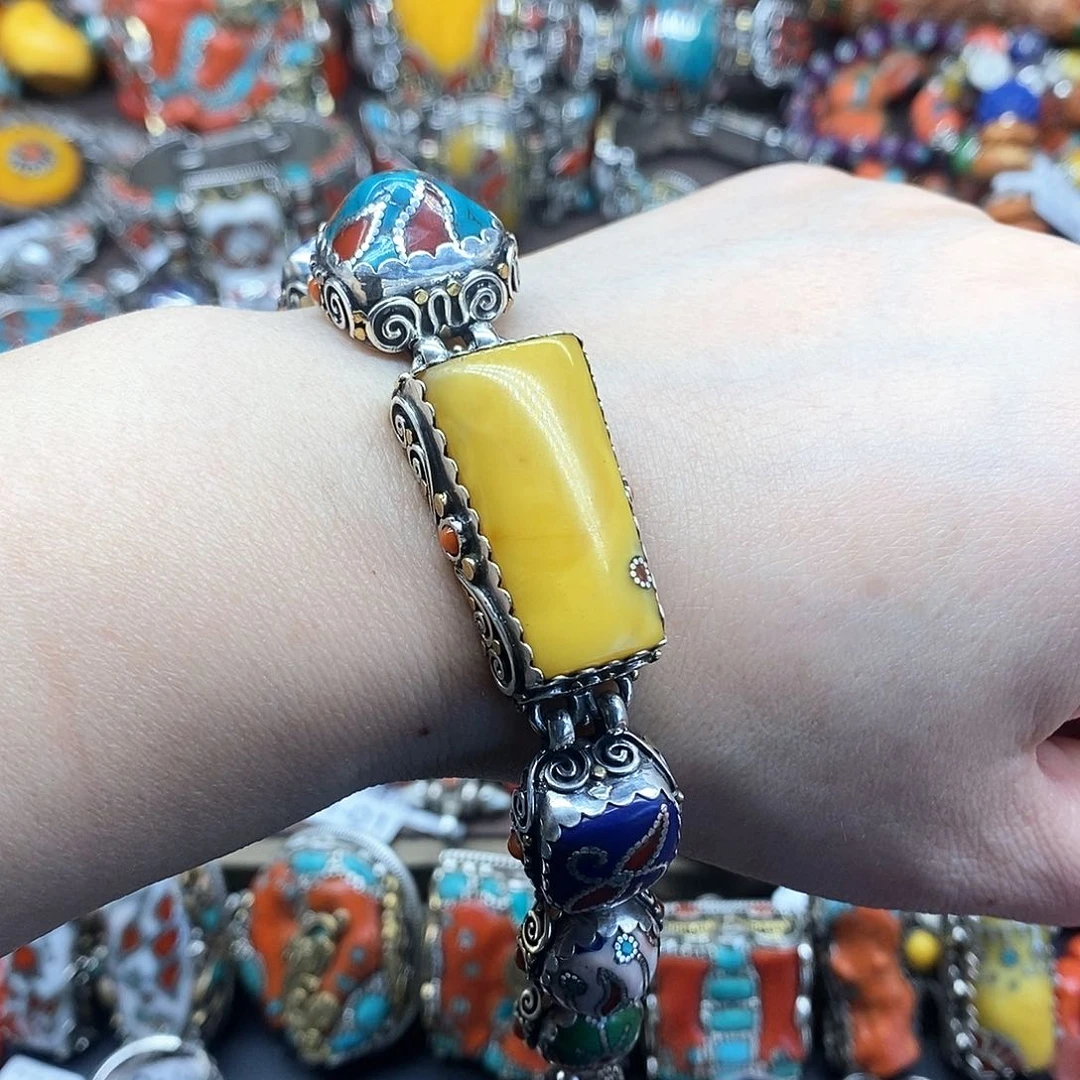 琥珀颈饰银S925镶嵌八宝尼藏直播间