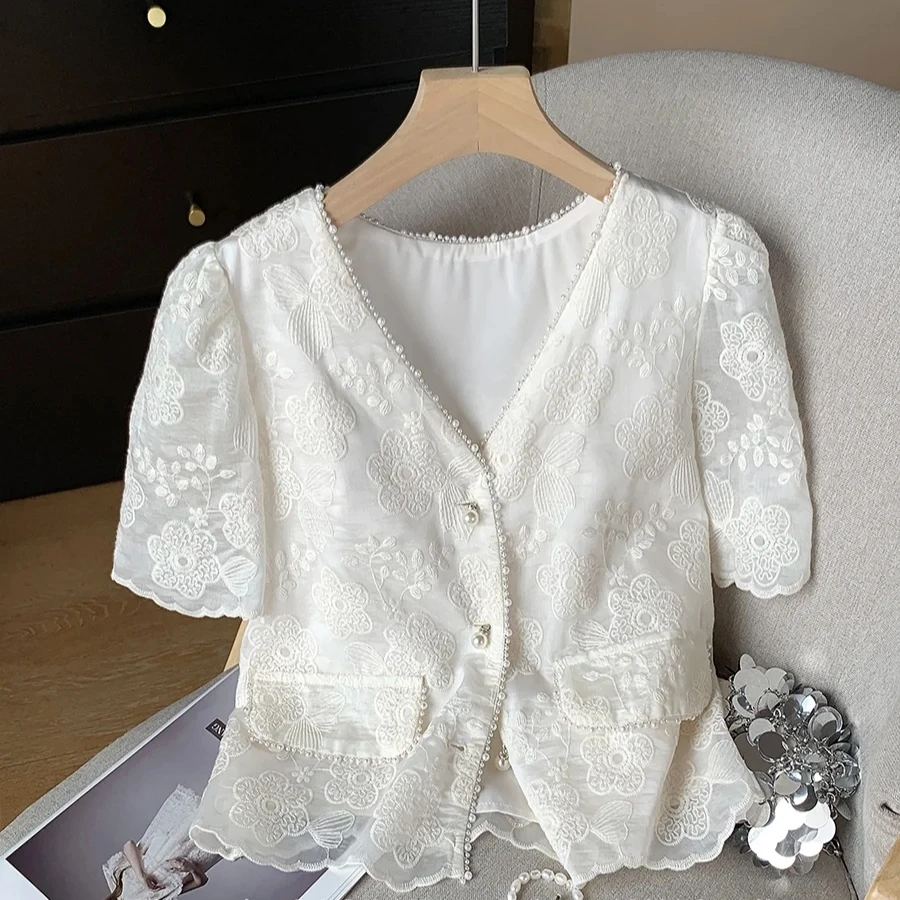 蕾丝短袖上衣夏季新款