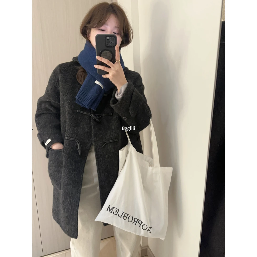 【中长牛角扣】双面羊毛大衣