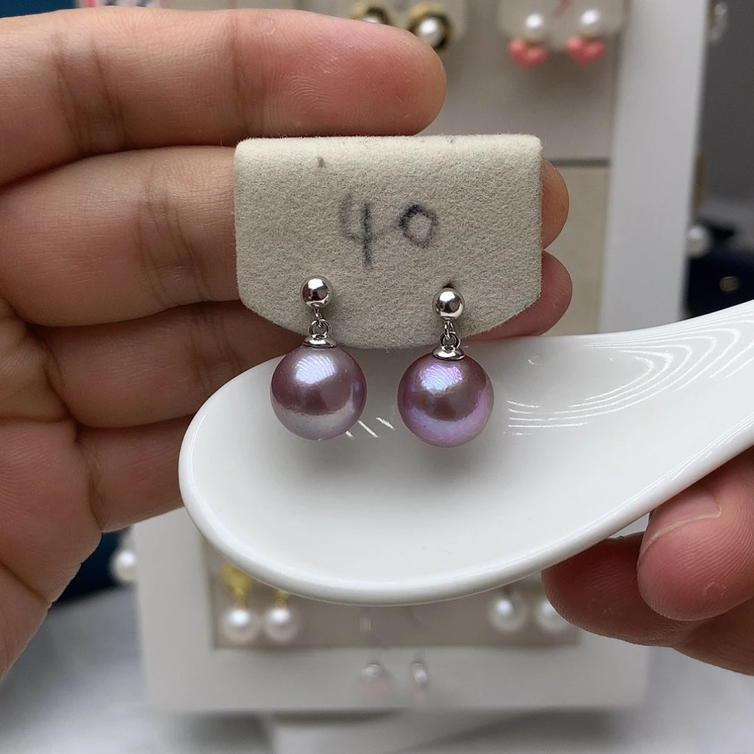 淡水珍珠银S925镶嵌耳饰