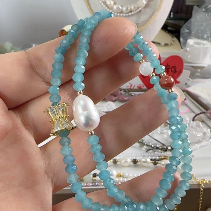 未镶嵌淡水珍珠巴洛克极光炫彩双圈款式链有纹