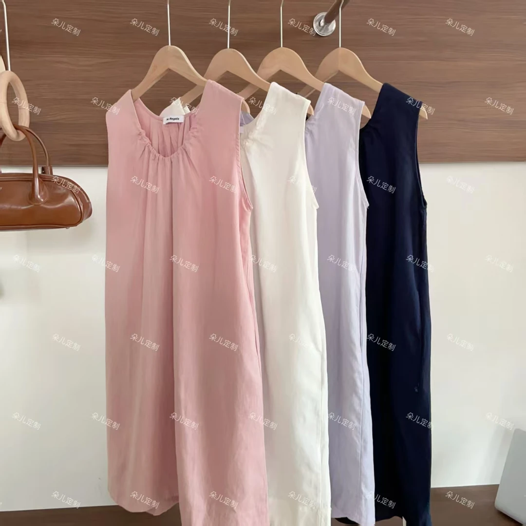 朵儿定制 【叠叠乐】夏季简约法国雨露麻V领无袖A字连衣裙 IY46