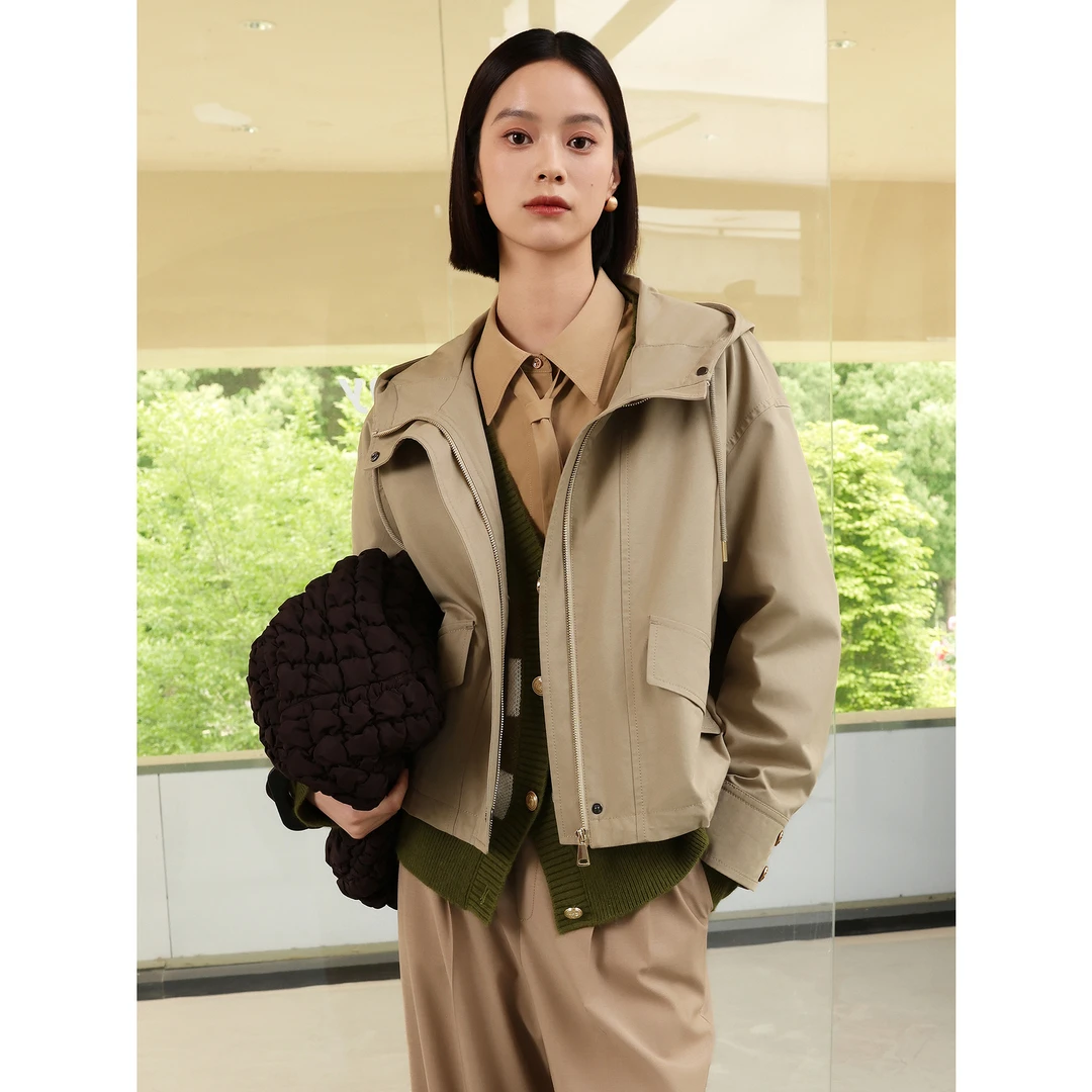 【丽公主专属】商场同款JZ玖姿JWEQ41301休闲连帽风衣女秋