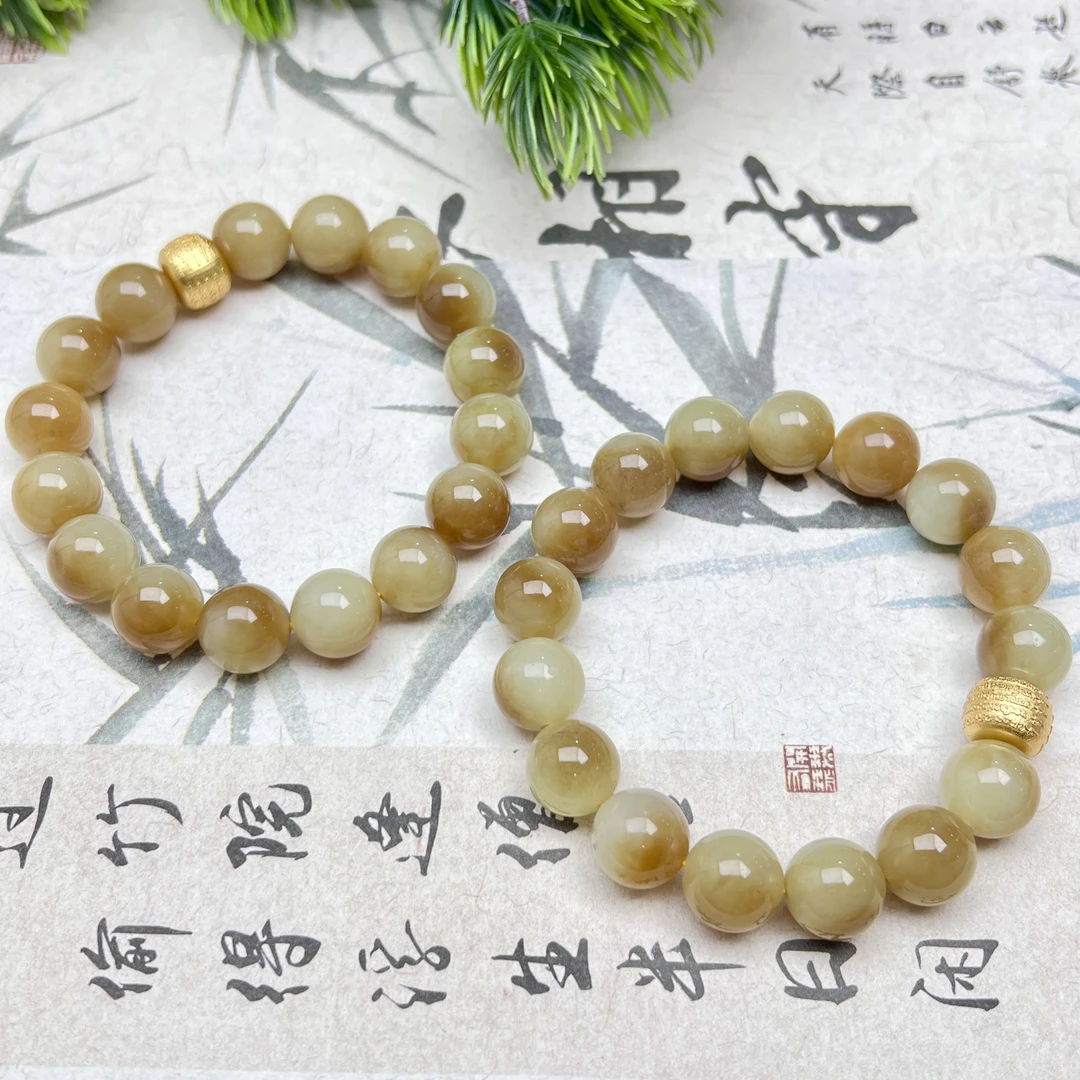 LJ23和田玉糖白手串11mm+多样性发其一