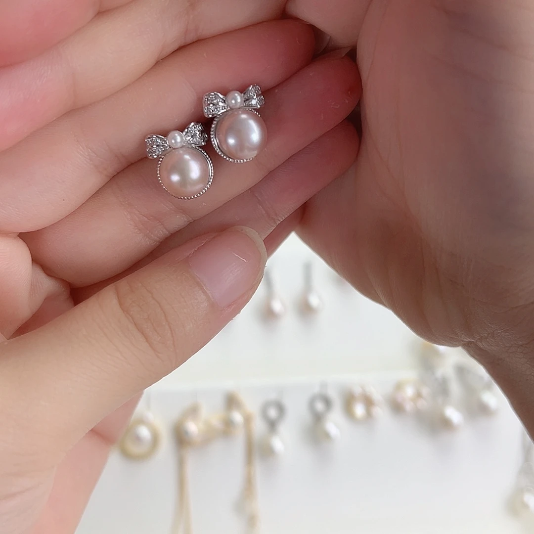 银S925镶嵌淡水珍珠耳饰