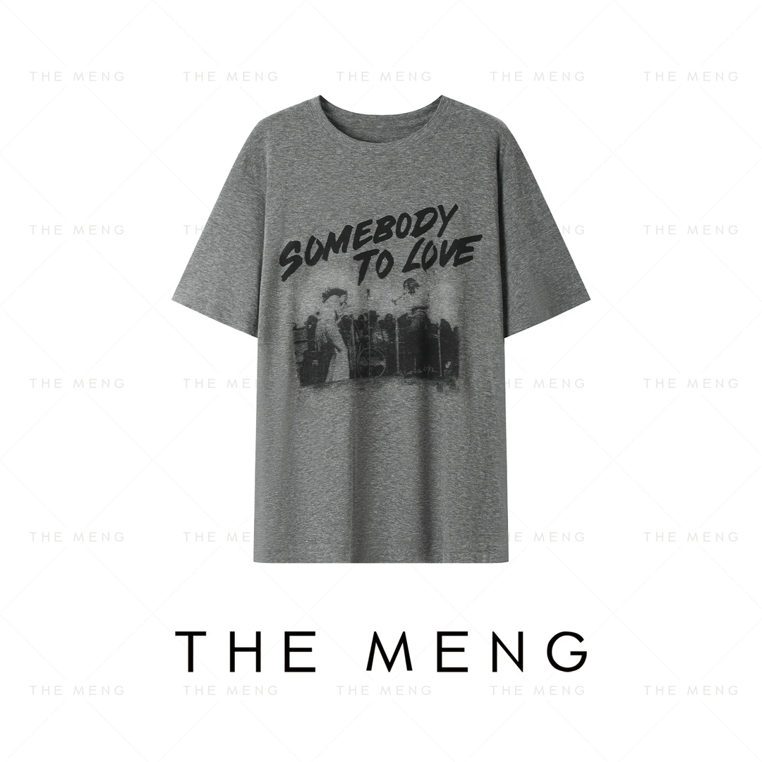 THE MENG【乐队】精纺棉麻灰纱通勤百搭印花T恤#M253D0850