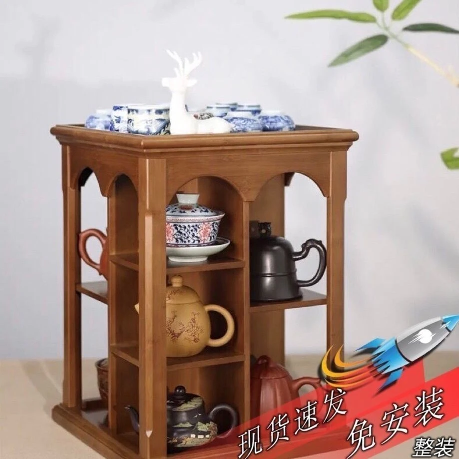 【店铺热销】茶室楠竹旋转客厅柜架壶架博古架楠竹多层中式复古新