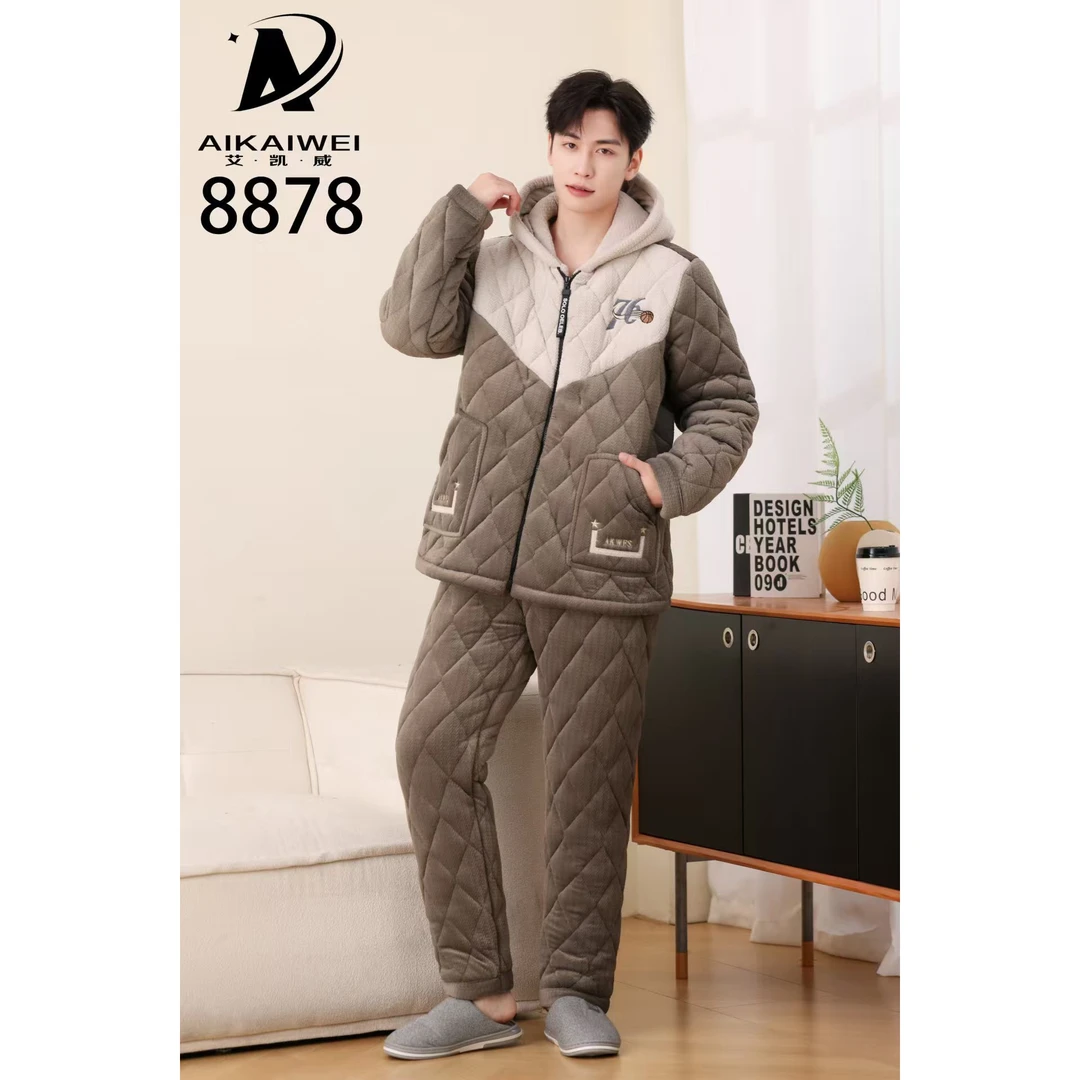 【粉丝专属】8878A冬天新款男士冬季加绒三层夹棉可外穿保暖套装