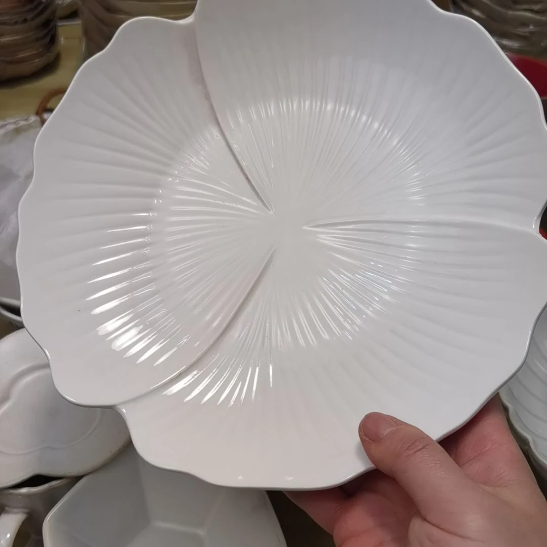 瓷片微瑕银杏叶十寸大盘两个一组