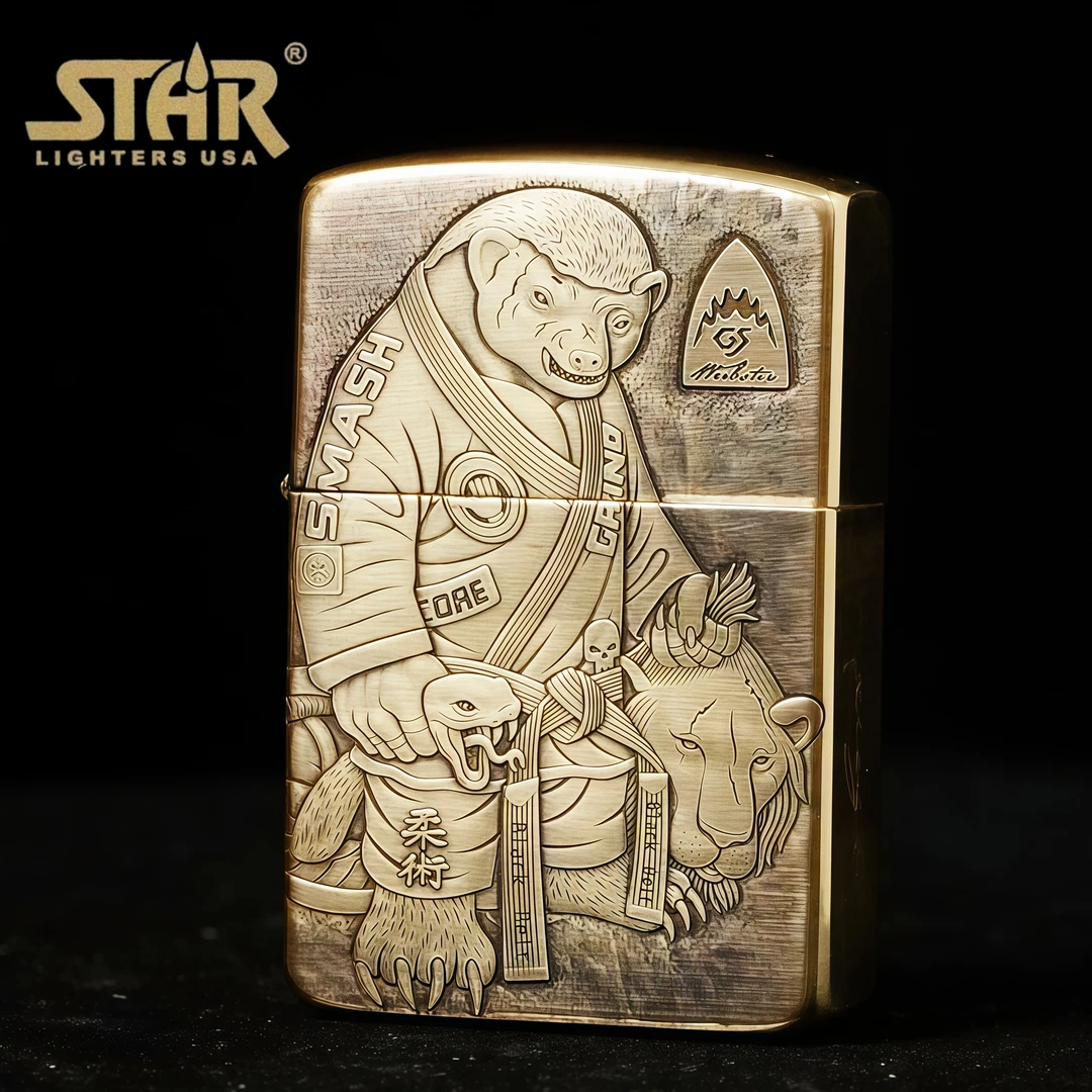 STAR恒星S41机型黄铜做旧浮雕平头哥蝎子打火机送礼送朋友