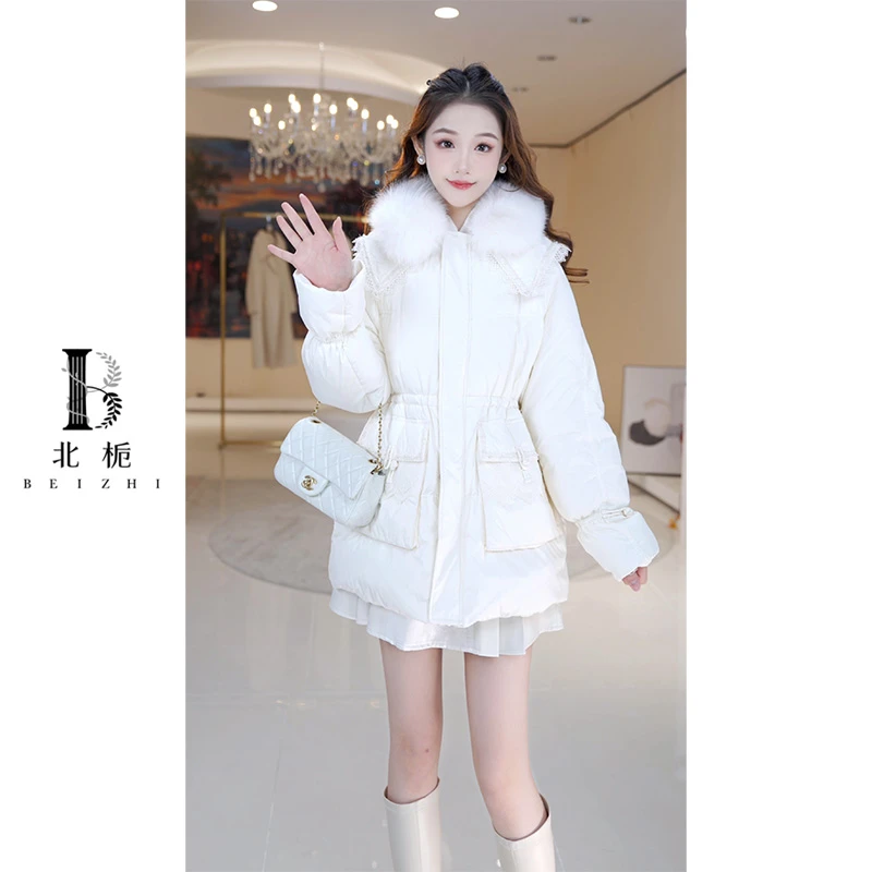 【星河】重工蕾丝花边狐狸毛领羽绒服811209