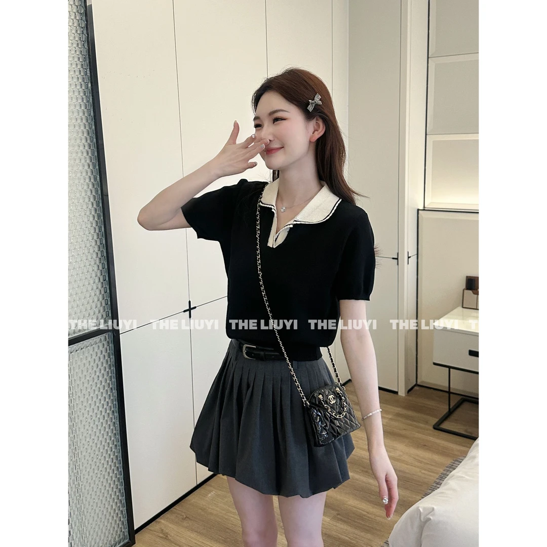 【LIUYI】布兰妮~夏季冰丝翻领针织上衣53257