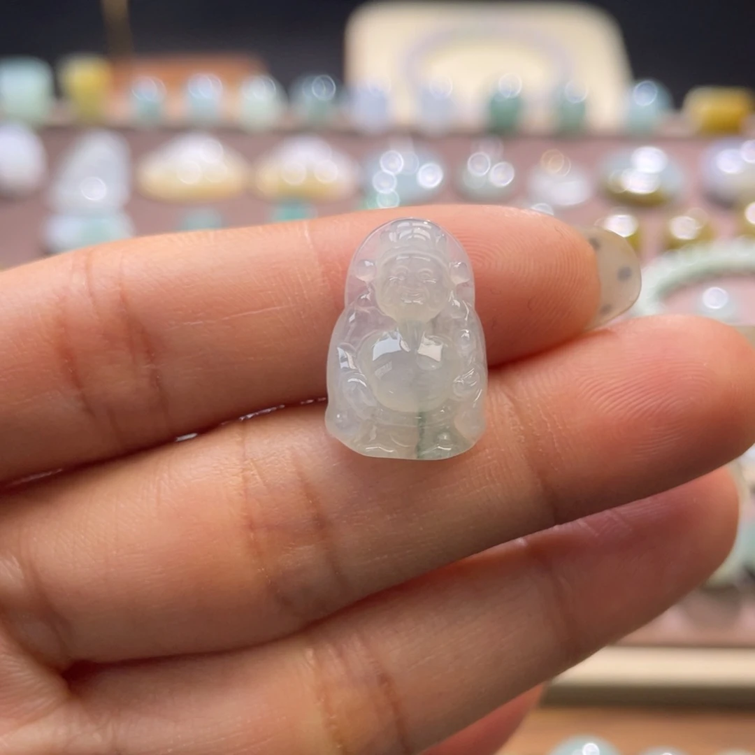 翡翠裸石冰飘花财神爷
