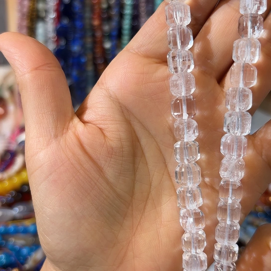 玛瑙/玉髓银S925镀金镶嵌珠宝半成品白水方糖卡司8一条30cm