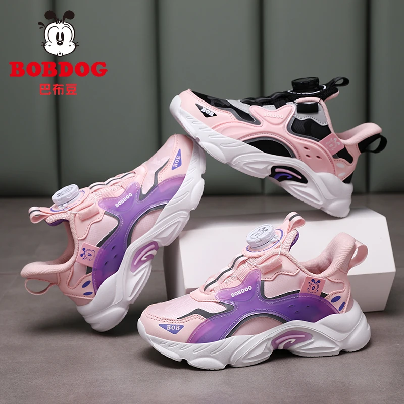 巴布豆童鞋女童运动鞋2025秋冬款防水皮面旋转纽扣女大童儿童鞋子