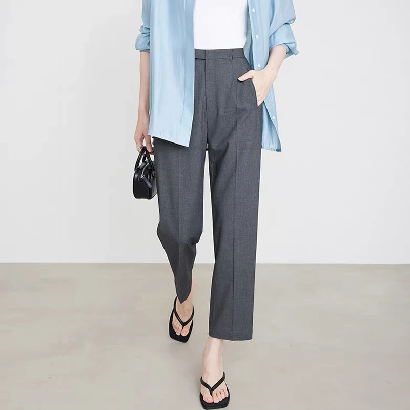 25版女神裤上班通勤百搭烟管裤春季显瘦九分小脚裤女灰色九分西裤