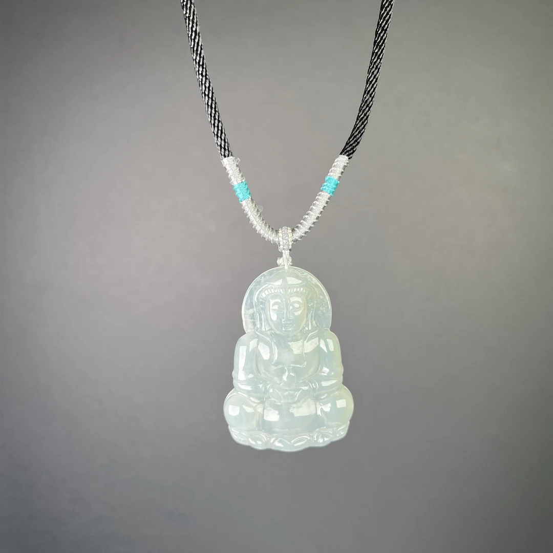 缅甸翡翠A货糯种观音翡翠挂坠挂件54mm