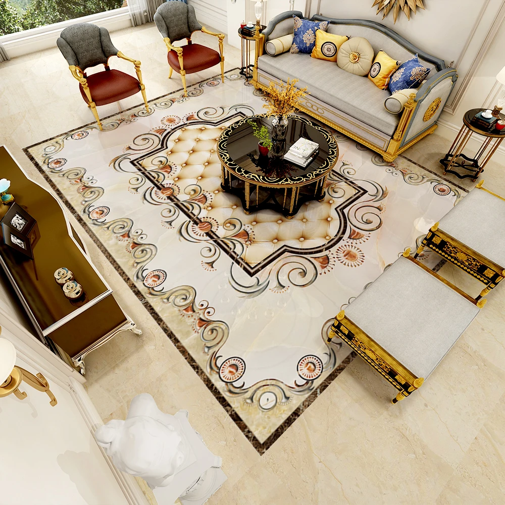 欧式客厅成品地拼花餐桌仿软包地砖全屋定制通体沙发地毯砖设计