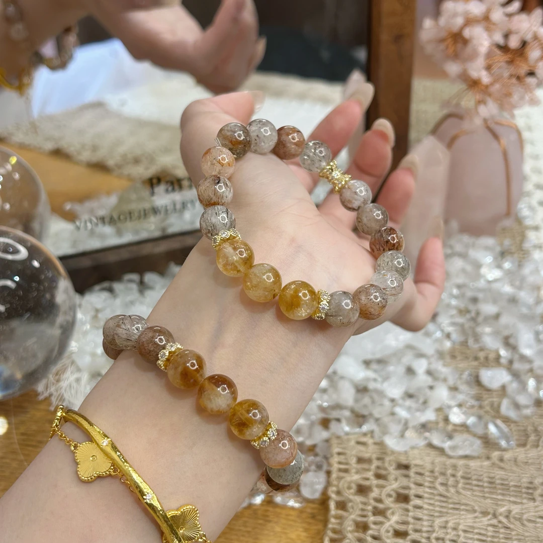 【暗夜星河】10mm黑金超+10mm黄水晶原创设计手串天然水晶Y195