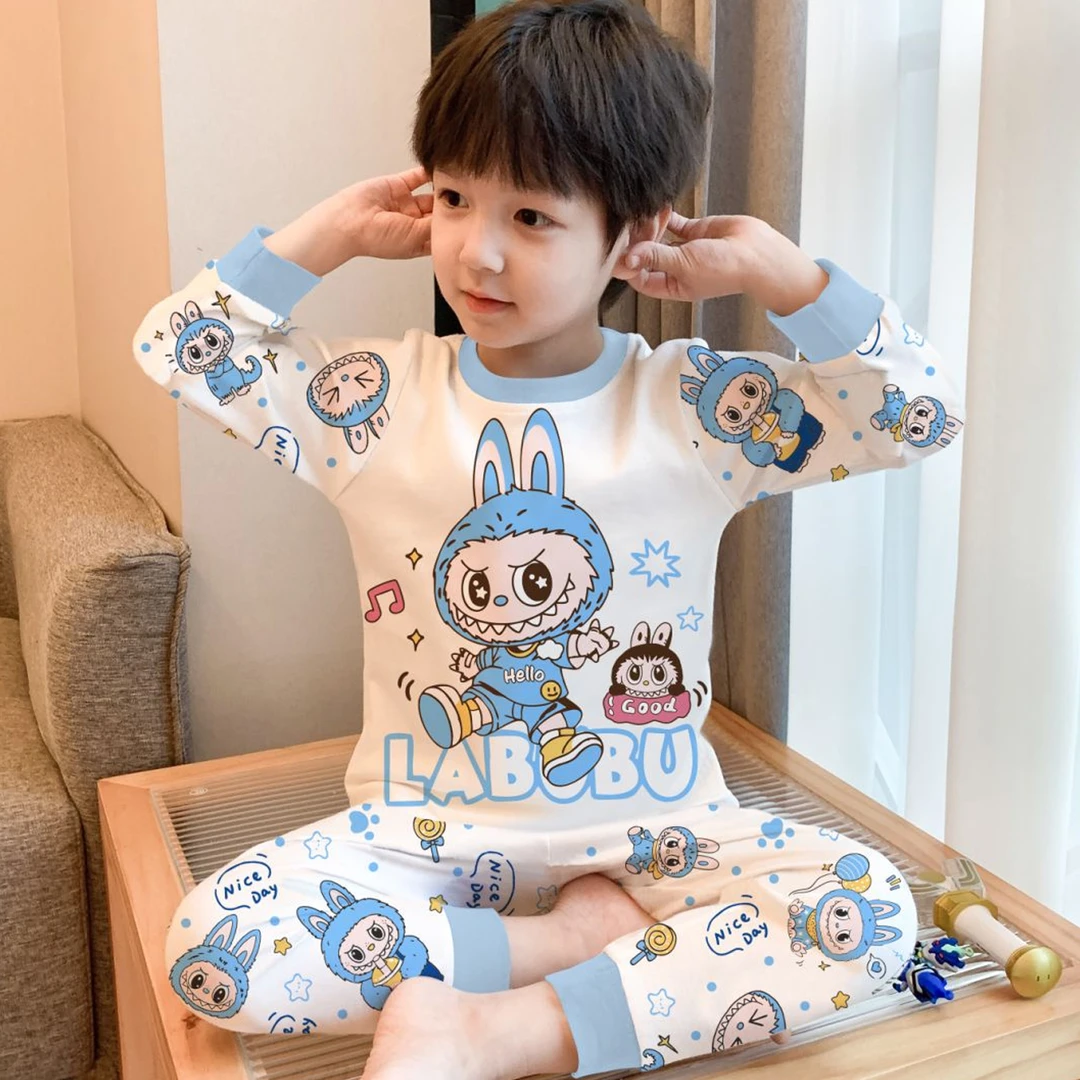 拉布布男童100%纯棉秋衣秋裤秋冬睡衣贴身内衣套装宝宝儿童打底衫