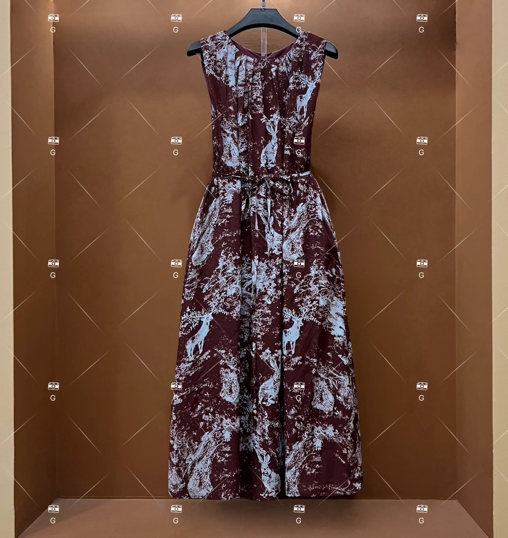 【丽】夏季新款南油复古时尚百搭印花无袖连衣裙H-288