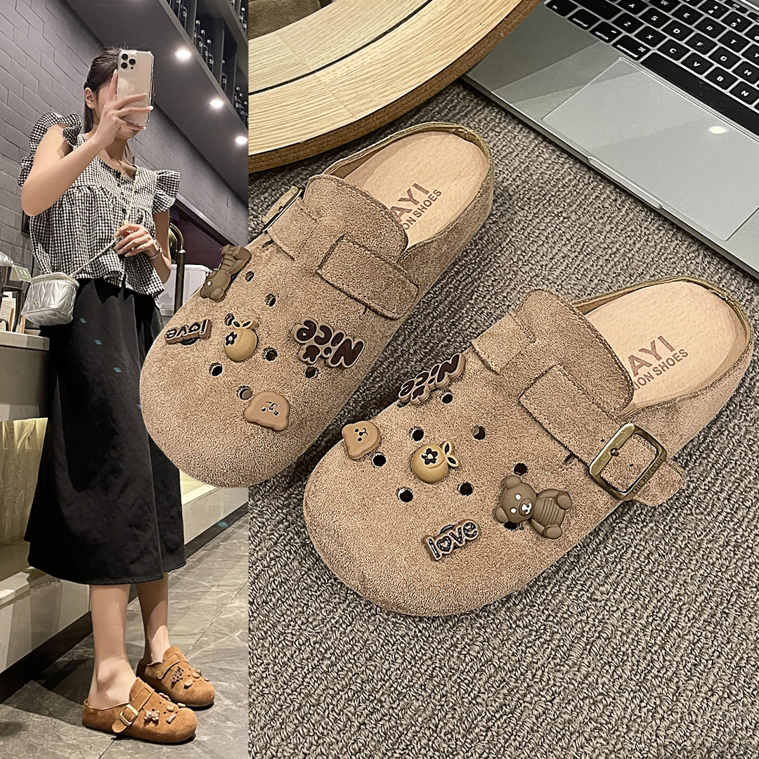 私人定制厚底可爱勃肯半拖鞋女外穿2025新春季休闲穆勒