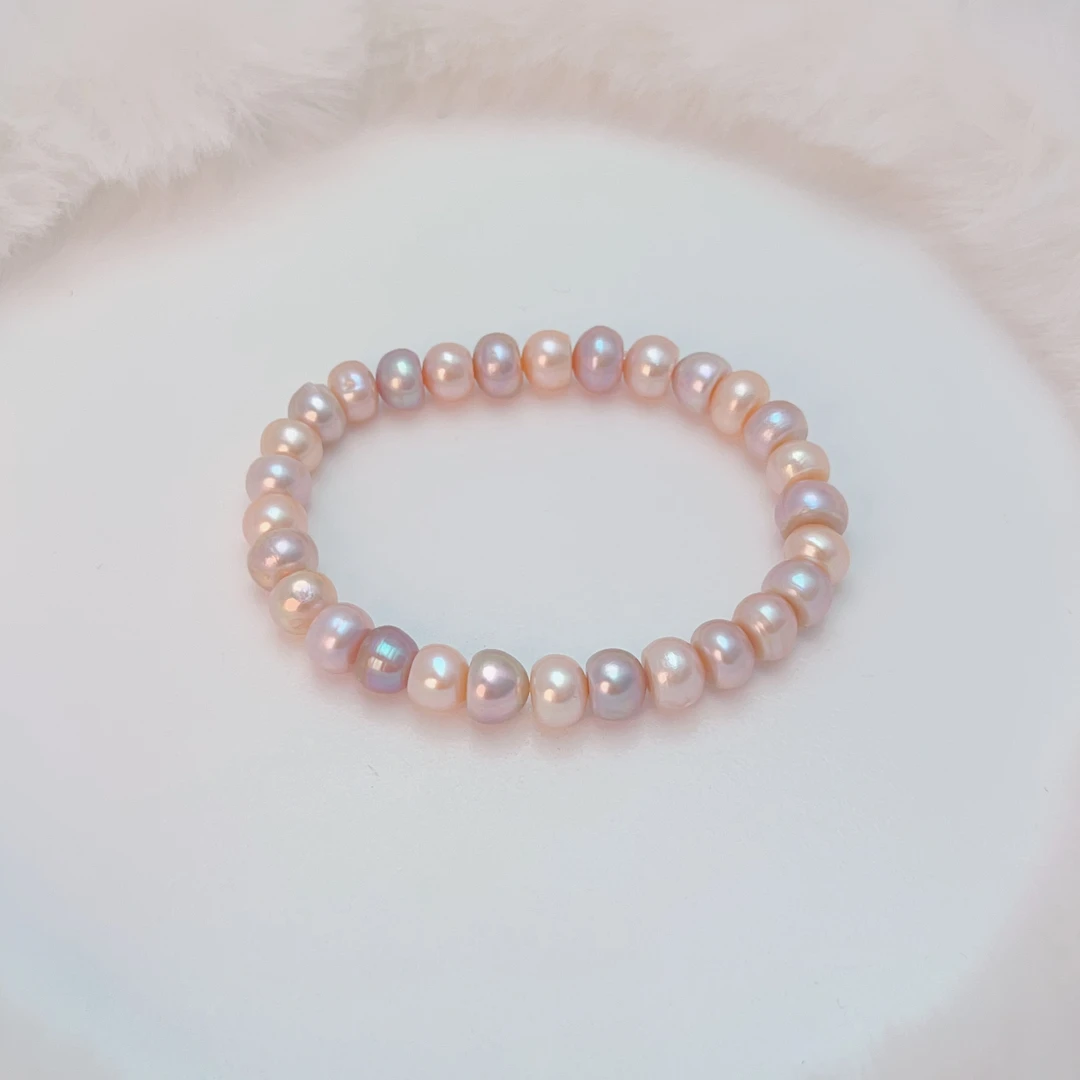 【彩云】约7-8mm淡水无核珍珠气质轻奢简约时尚百搭手链 DSL00740