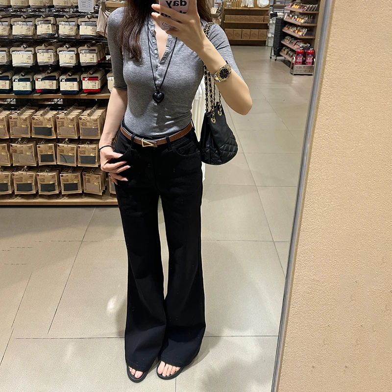 原色弹力微喇叭牛仔裤女2025新款显瘦修身垂感百搭不贴腿马蹄长裤