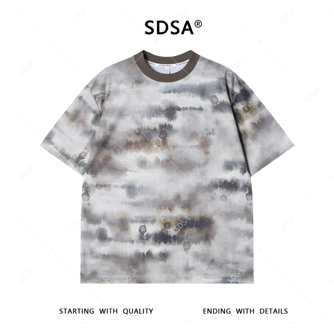 夏季高级感新款男士渐变水墨设计短袖T恤简约复古百搭圆领上衣潮