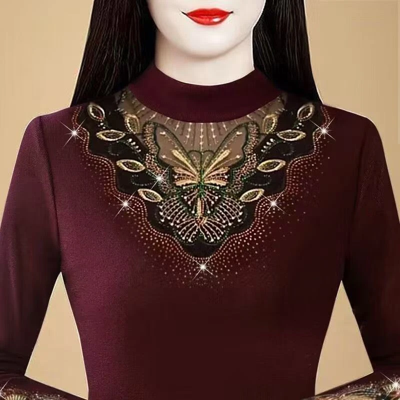 高档保暖洋气打底衫长袖女新款内搭妈妈装秋冬洋气打底上衣女士